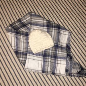 Winter Knit Hat and Oversized Plaid Scarf NEW